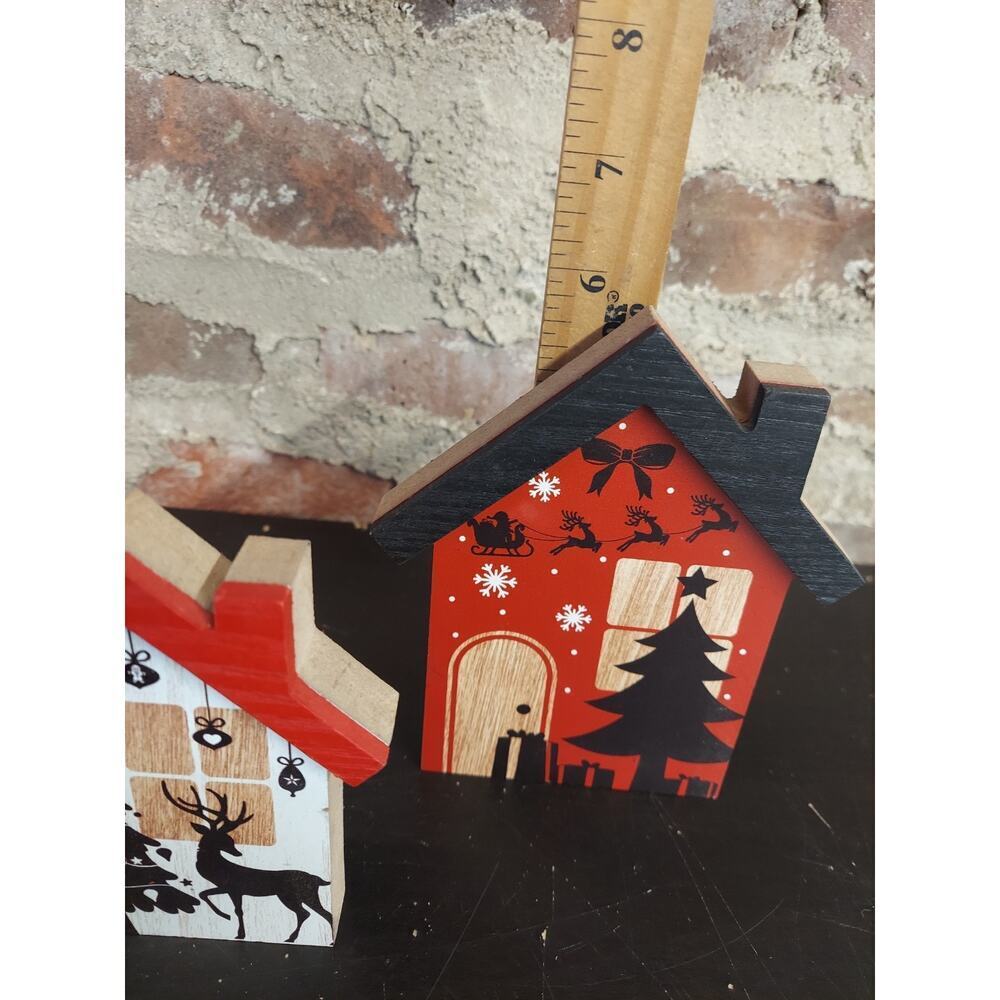 New Wooden Houses Set Christmas Decor Tree Reindeer Red Snowman Santa Decoration - Picture 3 of 4